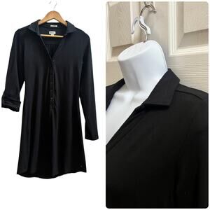 Hatley Black The Shirt Dress Half Placket Roll Tab Sleeves Size Small